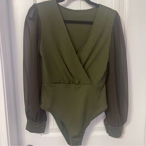 Army Green Long Sleeved Bodysuit